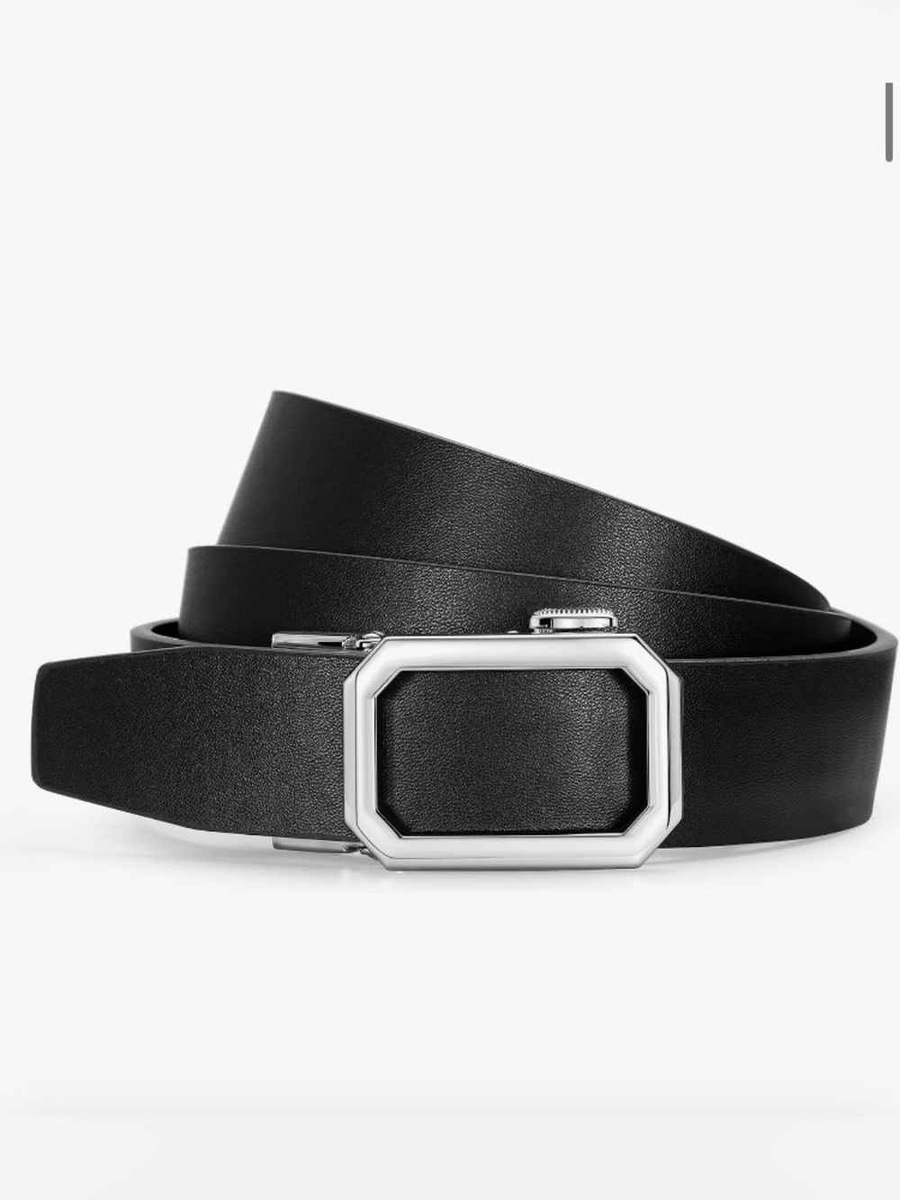 XXL NEW No Hole Black Faux Leather Belt with Silver Buckle